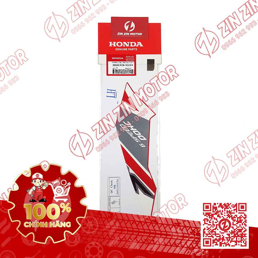 Tem Yếm Trái Sonic 150R K56 Trắng Đỏ Red Racing