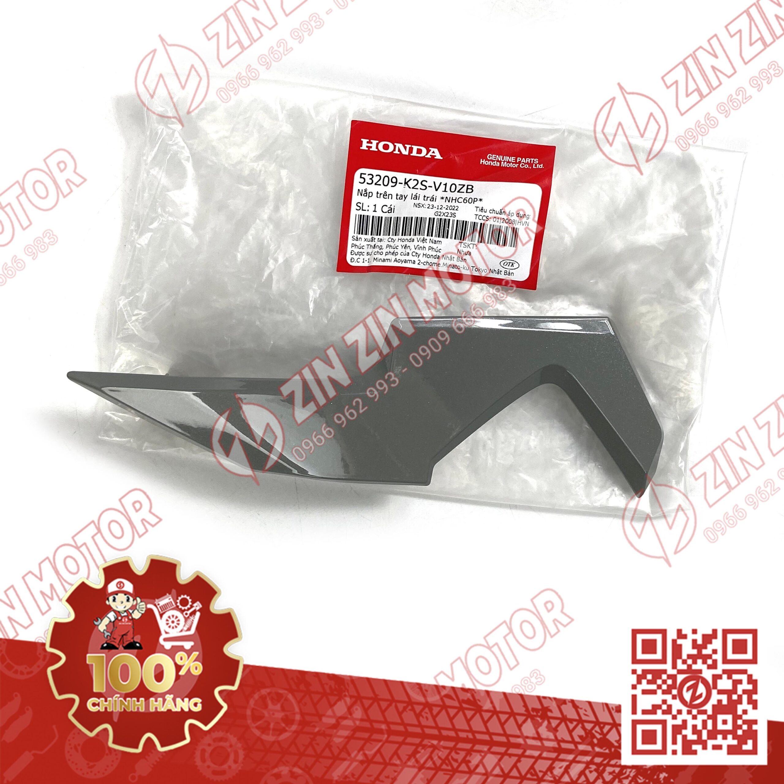 Ốp Nắp Trên Tay Lái, Tai Thỏ Vario 160, Click 160 Trái Xám NHC60P