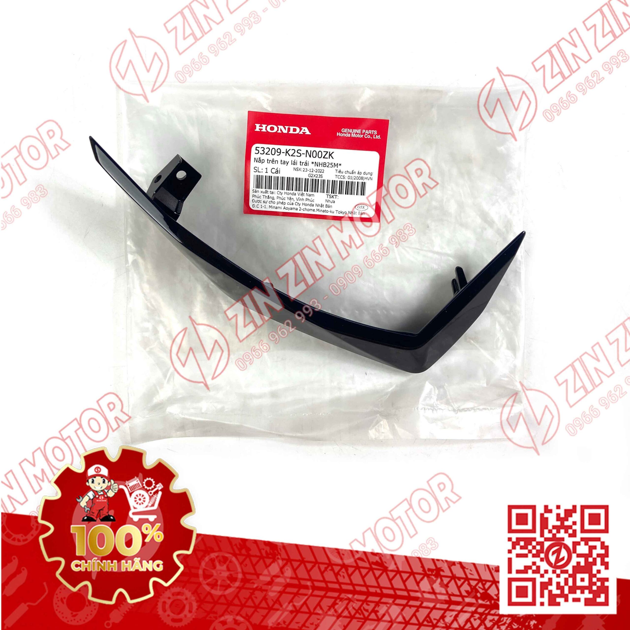 Ốp Nắp Trên Tay Lái, Tai Thỏ Vario 160, Click 160 Trái Đen Bóng NHB25M