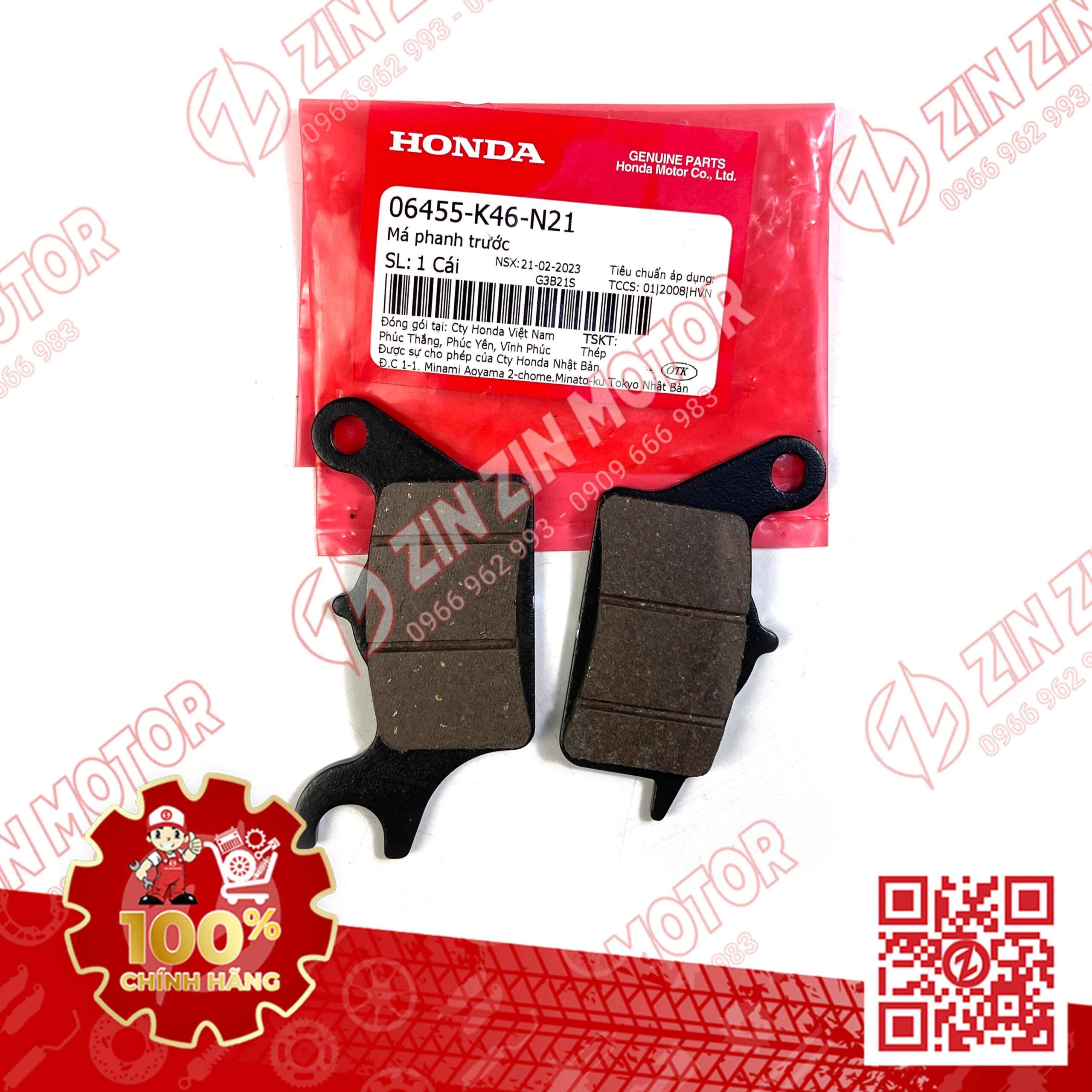 Bố Thắng Trước Vario 160 VN, Vario 160 ABS Indo, AB 160 2022 2023+, AirBlade 150 2020 2021, Vario 2017, Air Blade 125 2013 - 2023+,Vision, Lead 125, Click 160, Scoopy, BeAT 06455K46N21