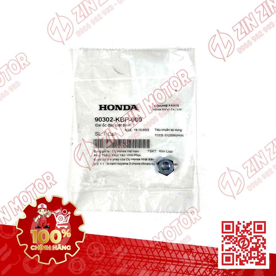Đai Ốc Tăng Sên 6mm Honda Xài Chung Cho Nhiều Dòng Xe (Con Trong Cùng) ; ỐC 6MM BẮT PÁT TĂNG SÊN PHÍA TRONG WAVE RSX 2019 2020 2021 2022 2023 , WAVE ALPHA 2017 - 2023 2024 - 2025, WAVE BLADE 110 90302KBP900 CHÍNH HÃNG