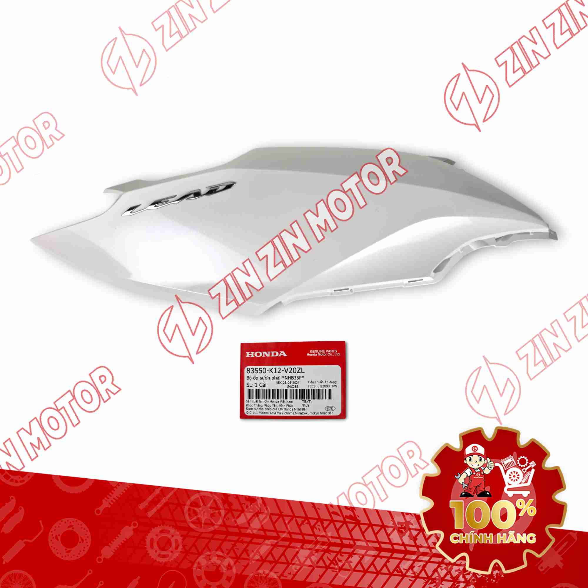 Ốp Sườn, Bụng Sau Phải Trắng Xe Lead 125 2022 2023+ Phiên Bản Tiêu Chuẩn Chính Hãng Honda
