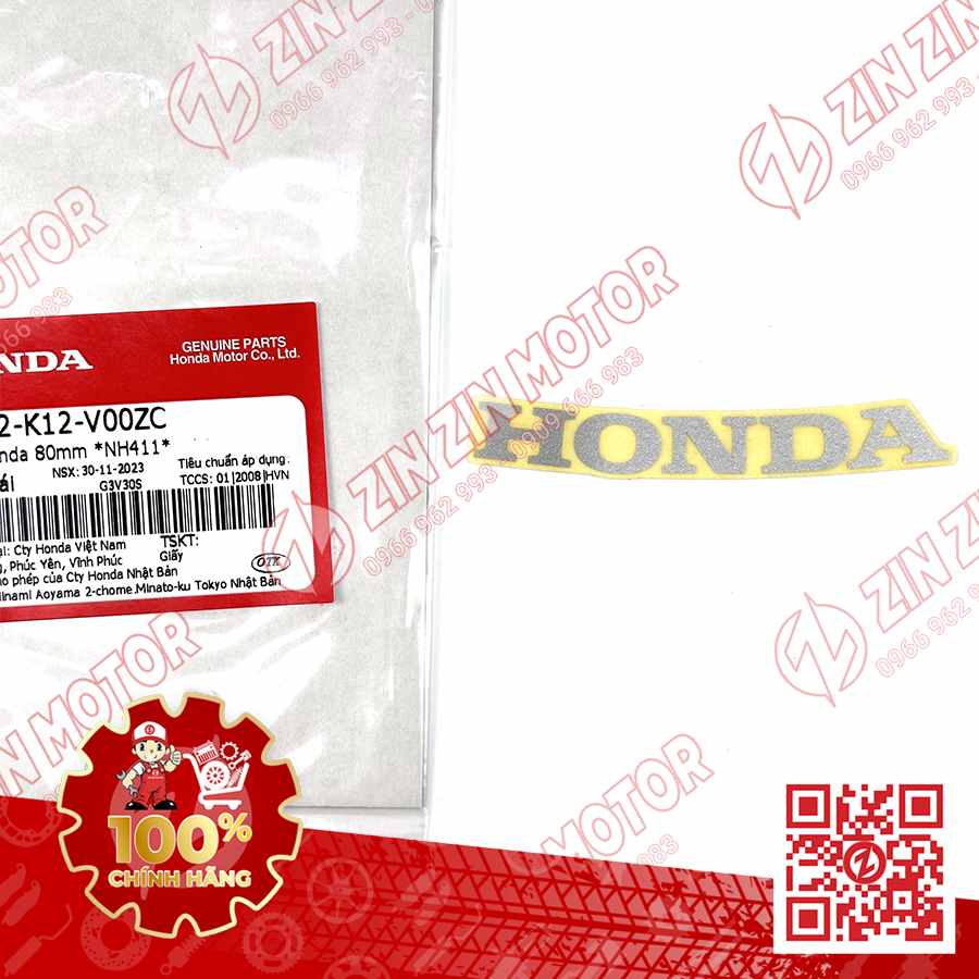Tem Chữ Honda Cong 80mm Xám Xe Lead 125 2022 2023+ Chính Hãng Honda