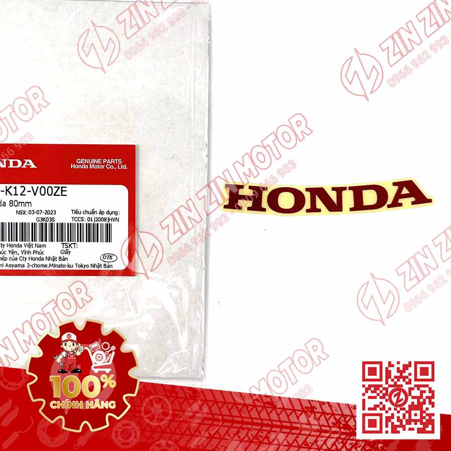 Tem Chữ Honda Cong 80mm Đỏ Xe Lead 125 2022 2023+ Chính Hãng Honda