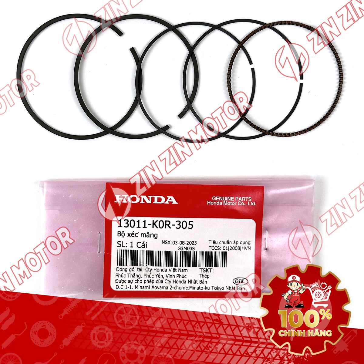 Bạc Cos 0, Xéc Măng AB 2022 - 2026, AirBlade 125, SH 125i 2020 - 2026, SH Mode 2020+, Lead 125 2022+ 13011K0R305, 13011K1N305 Chính Hãng Honda