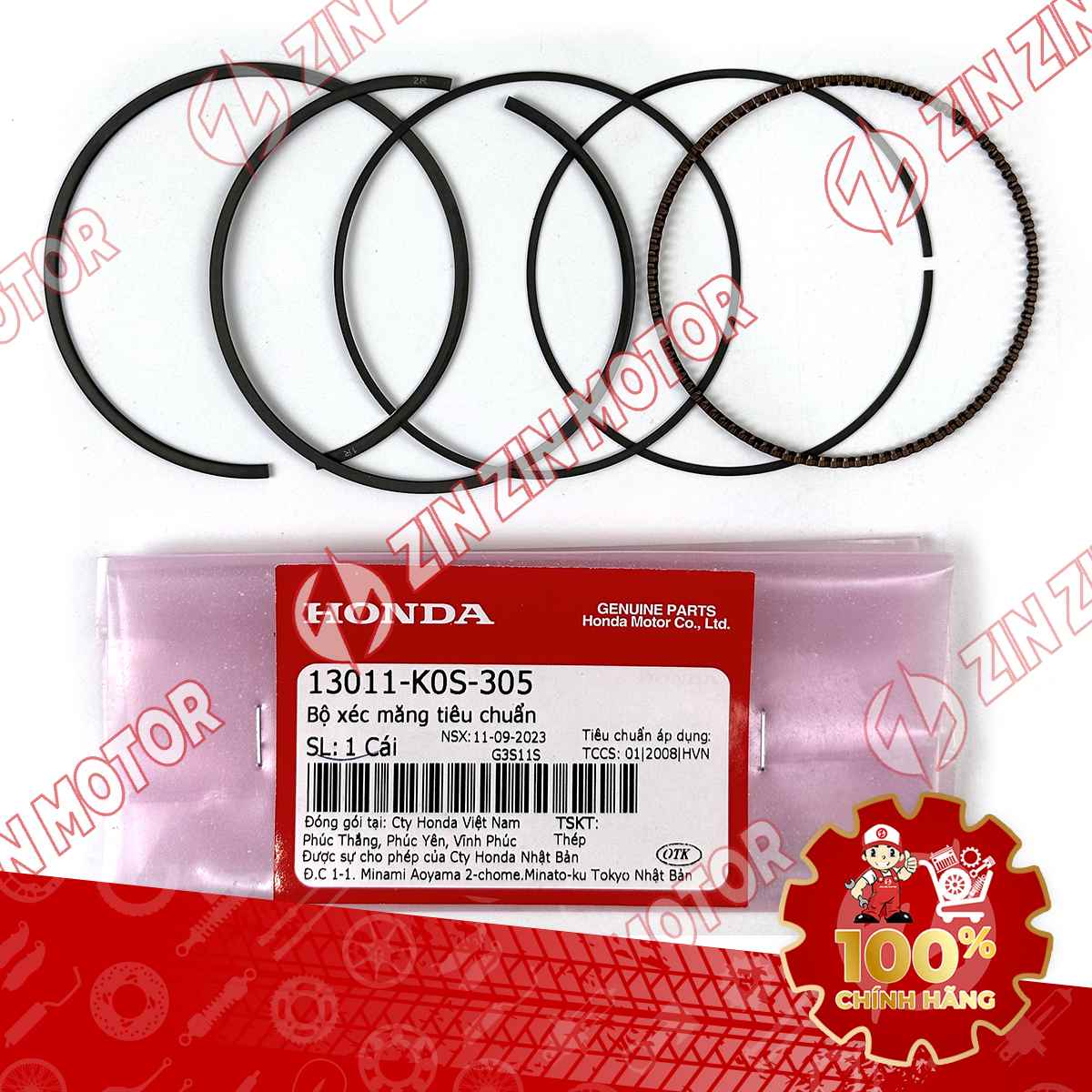 Bạc Cos 0, Xéc Măng AB 2022 -2026, AirBlade 160, SH 160i 2023-2026, SH 150i 2020 2021 2022 13011K0S305, 13011K1Z305 Chính Hãng Honda