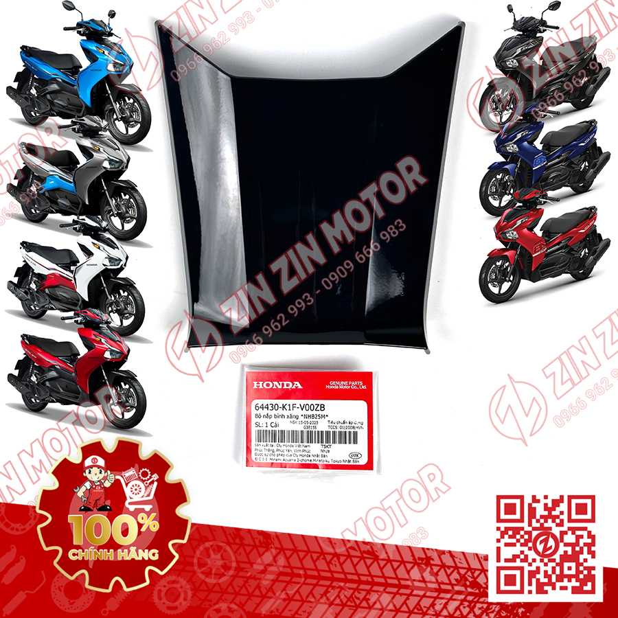 Bộ Ốp Nắp Bình Xăng AB Air Blade 2020 - 2023+, AirBlade 125, AB 2025 Đen Ánh Xanh NHB25M 64430K1FV00ZB Chính Hãng Honda