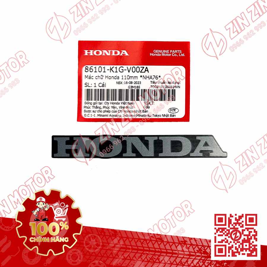 Tem Chữ Honda 100mm Dán Cánh Yếm AB 2020 2021, AirBlade 125 Đen Nhám 2020 86101K1GV00ZA Chính Hãng