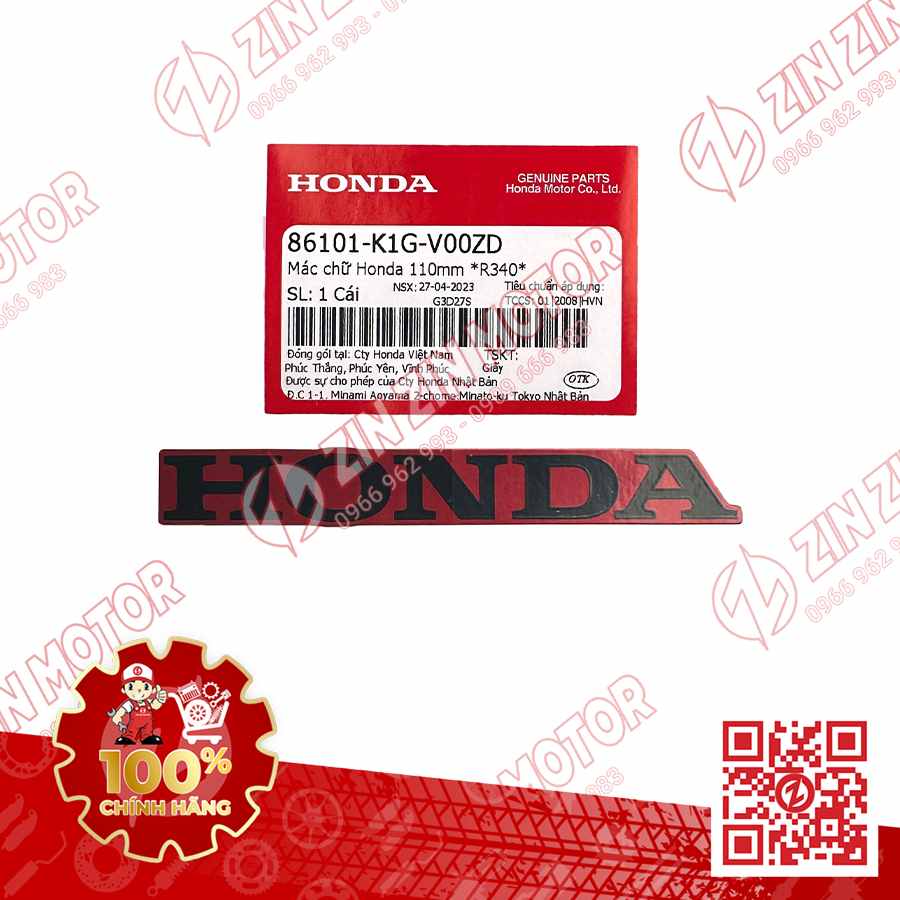 Tem Chữ Honda 100mm Dán Cánh Yếm AB 2020 2021, AirBlade 125 Đỏ Đen Xám 2020 86101K1GV00ZD Chính Hãng Honda
