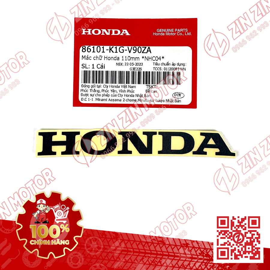 Tem Chữ Honda 100mm Dán Cánh Yếm AB 2020 2021, AirBlade 125 Xám Xi Măng (Xám Chuột) 2022 86101K1GV90ZA Chính Hãng Honda