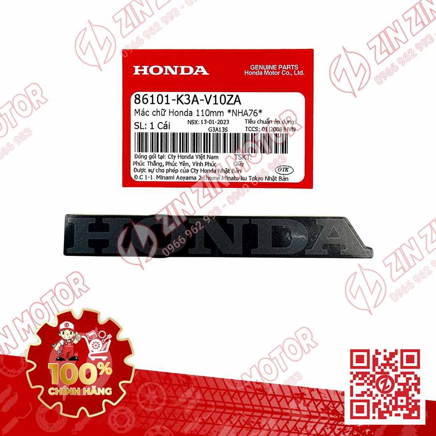 Tem Chữ Honda Dán Ốp Yếm Trước AB Air Blade 2022+, AirBlade 125 2022 100MM TYPE1 86101K3AV10ZA Chính Hãng Honda