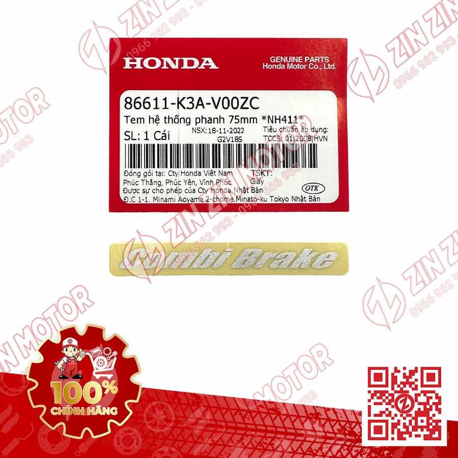 Tem Chữ Combi Brake Dè Trước AB Air Blade 2022+, AirBlade 125 2022, AB 2025 TYPE1 86611K3AV00ZC Chính Hãng Honda