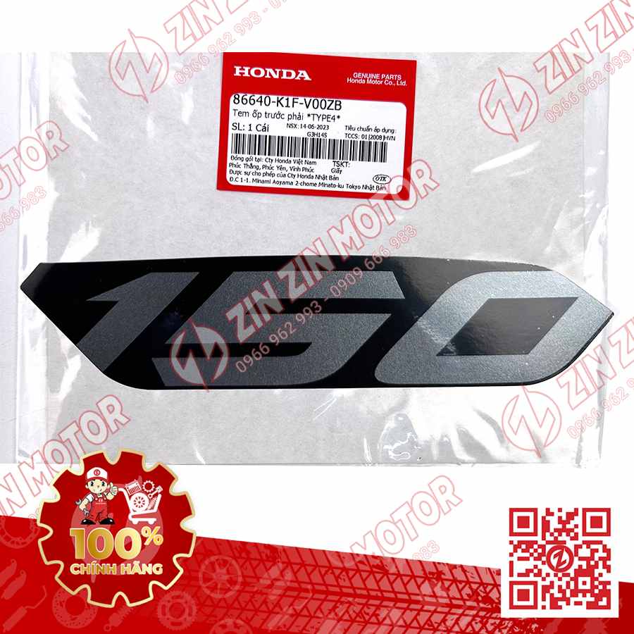 Tem Số 150 Ốp Trước Phải, Tem Cánh Yếm AB 2020 2021, AirBlade 150 Đen Bạc 2020 86640K1FV00ZB Chính Hãng Honda