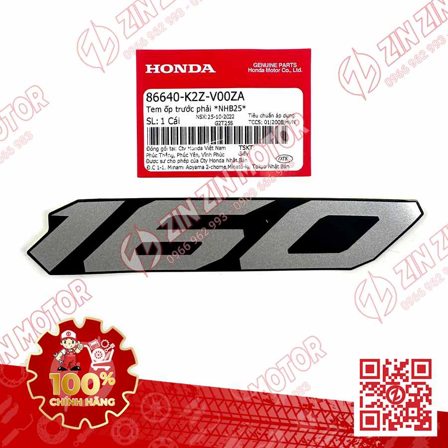 Tem Chữ 160 Ốp Yếm Trước Phải AB AirBlade 160 2022 Đen Xám Phiên Bản Tiêu Chuẩn 86640K2ZV00ZA Chính Hãng Honda