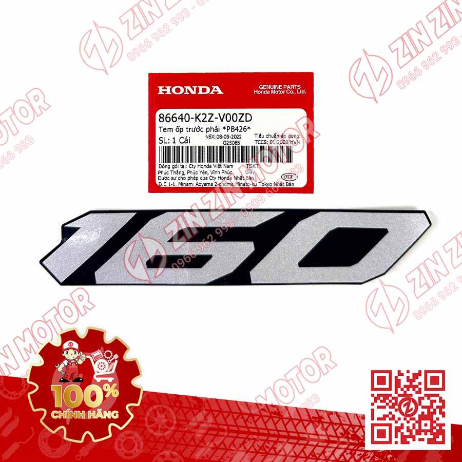 Tem Chữ 160 Ốp Yếm Trước Phải AB AirBlade 160 2022 Xanh Xám Phiên Bản Tiêu Chuẩn 86640K2ZV00ZD Chính Hãng Honda