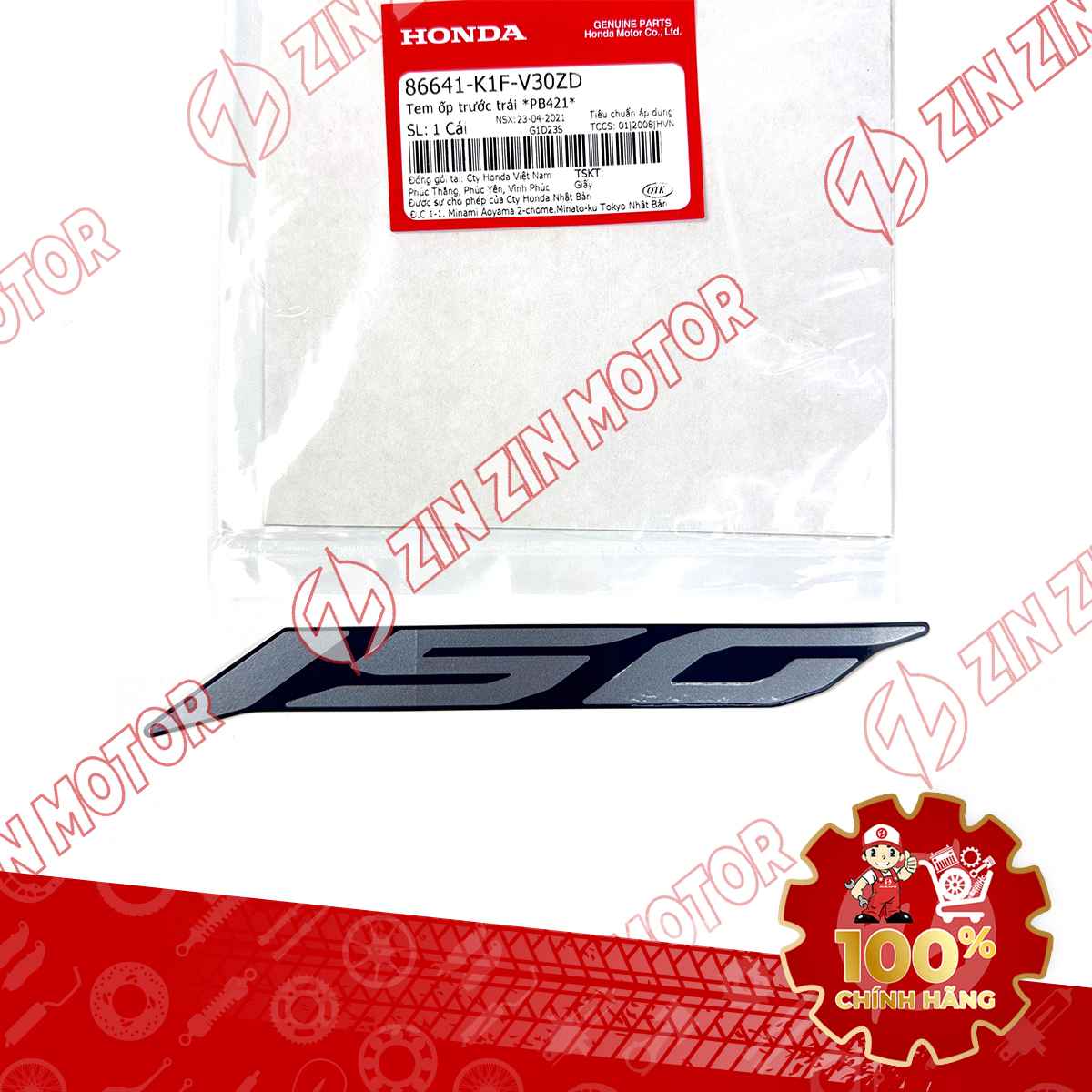 Tem Số 150 Ốp Trước Trái, Tem Cánh Yếm AB 2020 2021, AirBlade 150 Xanh Bạc Đen 2021 86641K1FV30ZD Chính Hãng Honda