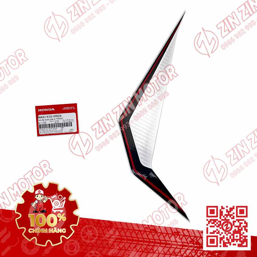 Tem Ốp Trước Phải, Tem Cánh Yếm AB 2020 2021, AirBlade 125 Trắng Đỏ Đen 86641K1GV00ZA Chính Hãng Honda