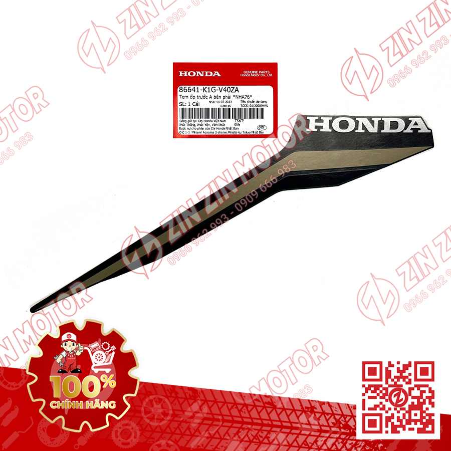 Tem Ốp Trước Phải A, Tem Cánh Yếm AB 2020 2021, AirBlade 125 Đen Nhám 2021 86641K1GV40ZA Chính Hãng Honda