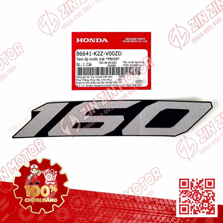 Tem Chữ 160 Ốp Yếm Trước Trái AB AirBlade 160 2022 Xanh Xám Phiên Bản Tiêu Chuẩn 86641K2ZV00ZD Chính Hãng Honda