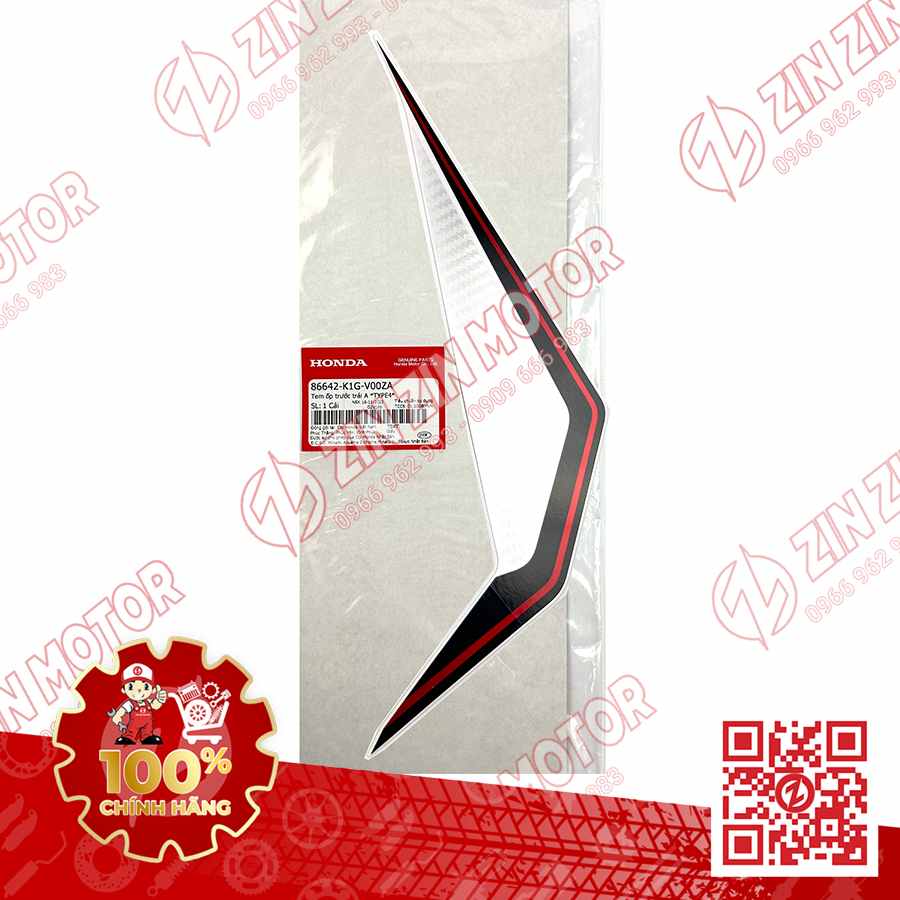 Tem Ốp Trước Trái, Tem Cánh Yếm AB 2020 2021, AirBlade 125 Trắng Đỏ Đen 2020 86642K1GV00ZA Chính Hãng Honda