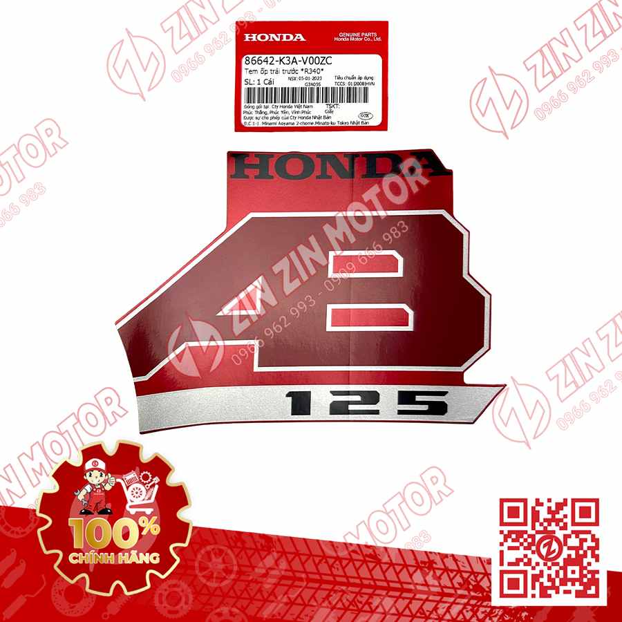 Tem Chữ AB 125 Dán Ốp Yếm Trước Trái Air Blade 125 2022 Đỏ Đen Phiên Bản Tiêu Chuẩn 86642K3AV00ZC Chính Hãng Honda