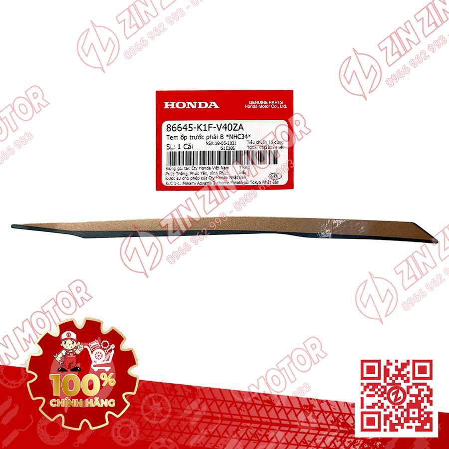 Tem Ốp Trước Trái B, Tem Cánh Yếm AB 2020 2021, AirBlade 150 Xanh Xám Đen 2021 86645K1FV40ZA Chính Hãng Honda
