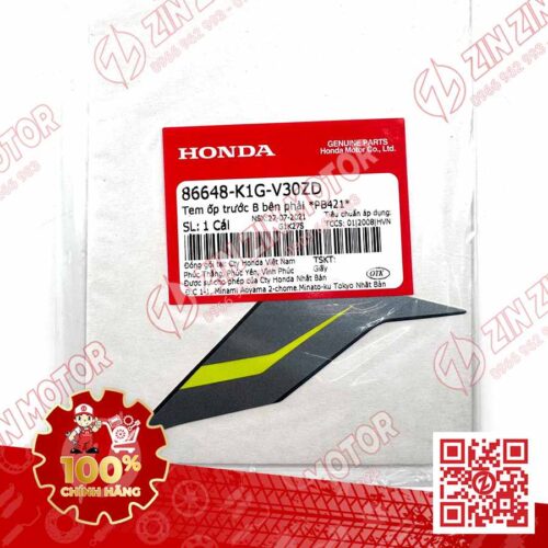 Alternative view of Tem Ốp Trước Phải B, Tem Cánh Yếm AB 2020 2021, AirBlade 125 Xanh Đen 2021 86648K1GV30ZD Chính Hãng Honda