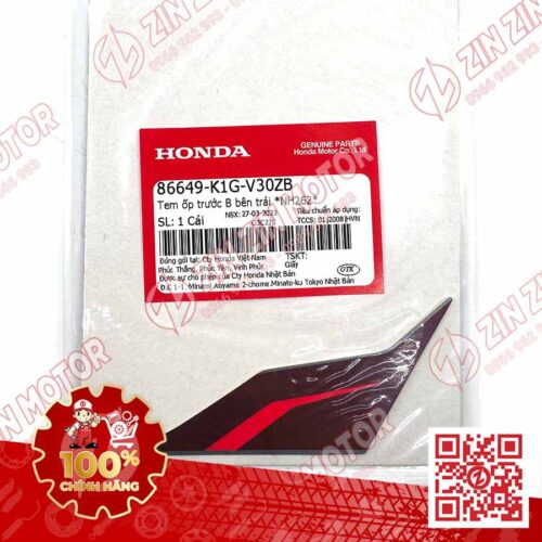 Alternative view of Tem Ốp Trước Trái B, Tem Cánh Yếm AB 2020 2021, AirBlade 125 Xám Đen 2021 86649K1GV30ZB Chính Hãng Honda