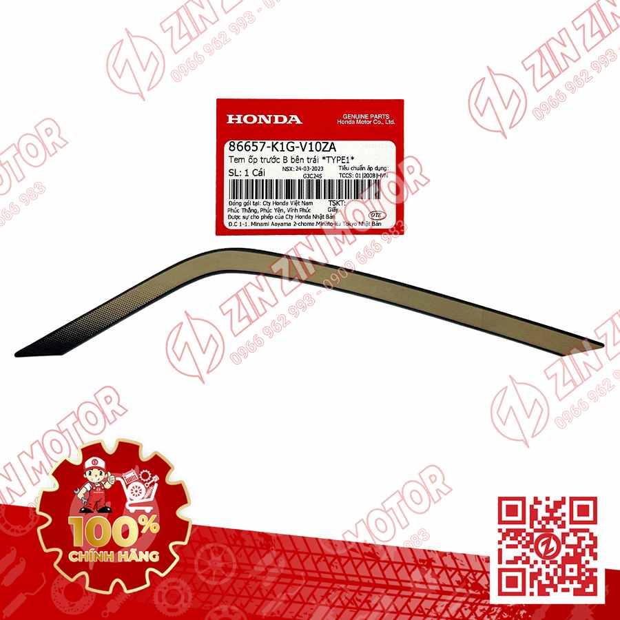 Tem Ốp Trước Trái, Tem Cánh Yếm AB 2020 2021, AirBlade 125 Đen Nhám 2020 86657K1GV10ZA Chính Hãng Honda