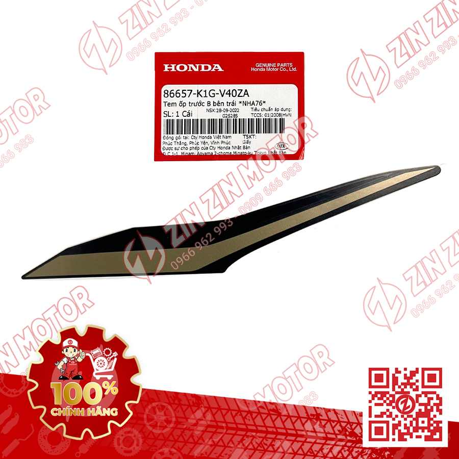 Tem Ốp Trước Trái B, Tem Cánh Yếm AB 2020 2021, AirBlade 125 Đen Nhám 2021 86657K1GV40ZA Chính Hãng Honda
