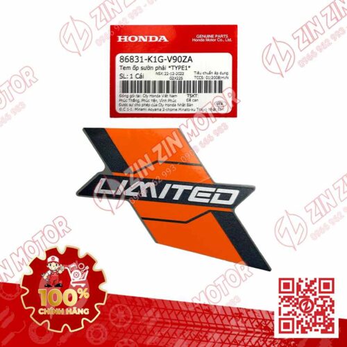 Tem Bụng Sau Phải, Tem Ốp Sườn AB 2020 2021, Air Blade 125 Xám Xi Măng (Xám Chuột) 2022 86831K1GV90ZA Chính Hãng Honda