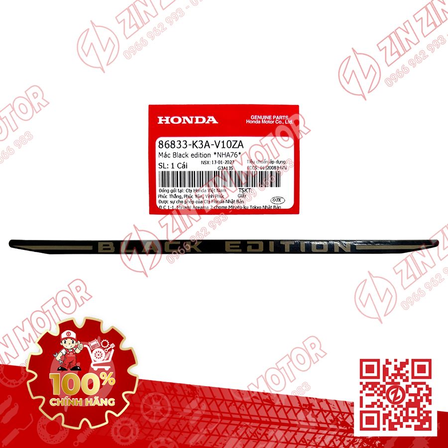Tem Chữ Black Edition Cho Xe AB Air Blade 125 2022 Phiên Bản Đặc Biệt 86833K3AV10ZA Chính Hãng Honda