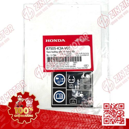 Tem Thông Số Lốp Và Xích Tải AB 125 2022 - 2026 (AirBlade) 87505K3AV00 Chính Hãng Honda