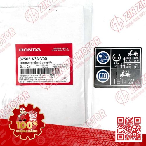 Alternative view of Tem Thông Số Lốp Và Xích Tải AB 125 2022 - 2026 (AirBlade) 87505K3AV00 Chính Hãng Honda