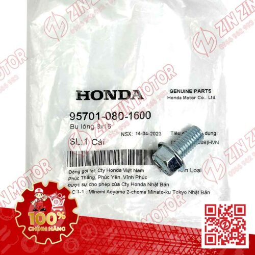 Ốc Xả Nhớt Láp AirBlade (AB), Vision, Lead, SH, SH Mode, Vario 160, Click 160 Và Các Dòng Xe Tay Ga Khác ; ỐC, BU LÔNG 8X16 BẮT PÔ, ỐNG XẢ WAVE RSX 2019 2020 2021 2022 2023 957010801600 CHÍNH HÃNG