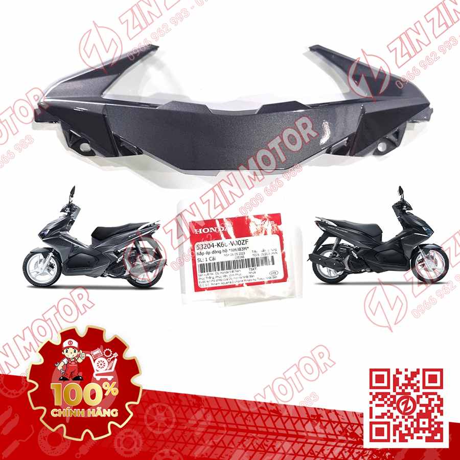 Viền Trên, Nắp Ốp Đồng Hồ AB 2016, Air Blade 125 2017 2018 2019 Xám Đen NHB83M 53204K66V00ZF Chính Hãng Honda