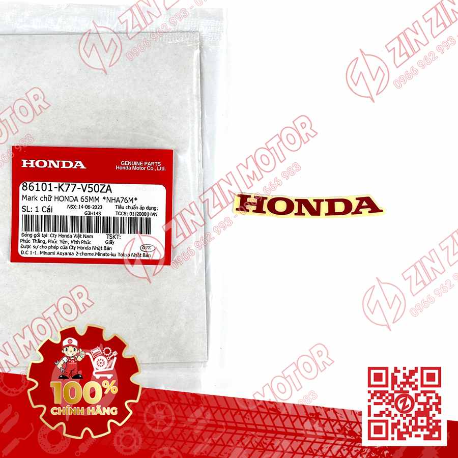 Tem Honda 65MM Mặt Nạ Trước SH160i 2023 2024+, SH 125i 2023 2024+, SH Mode 2023 Đỏ 86101K77V50ZA Chính Hãng Honda