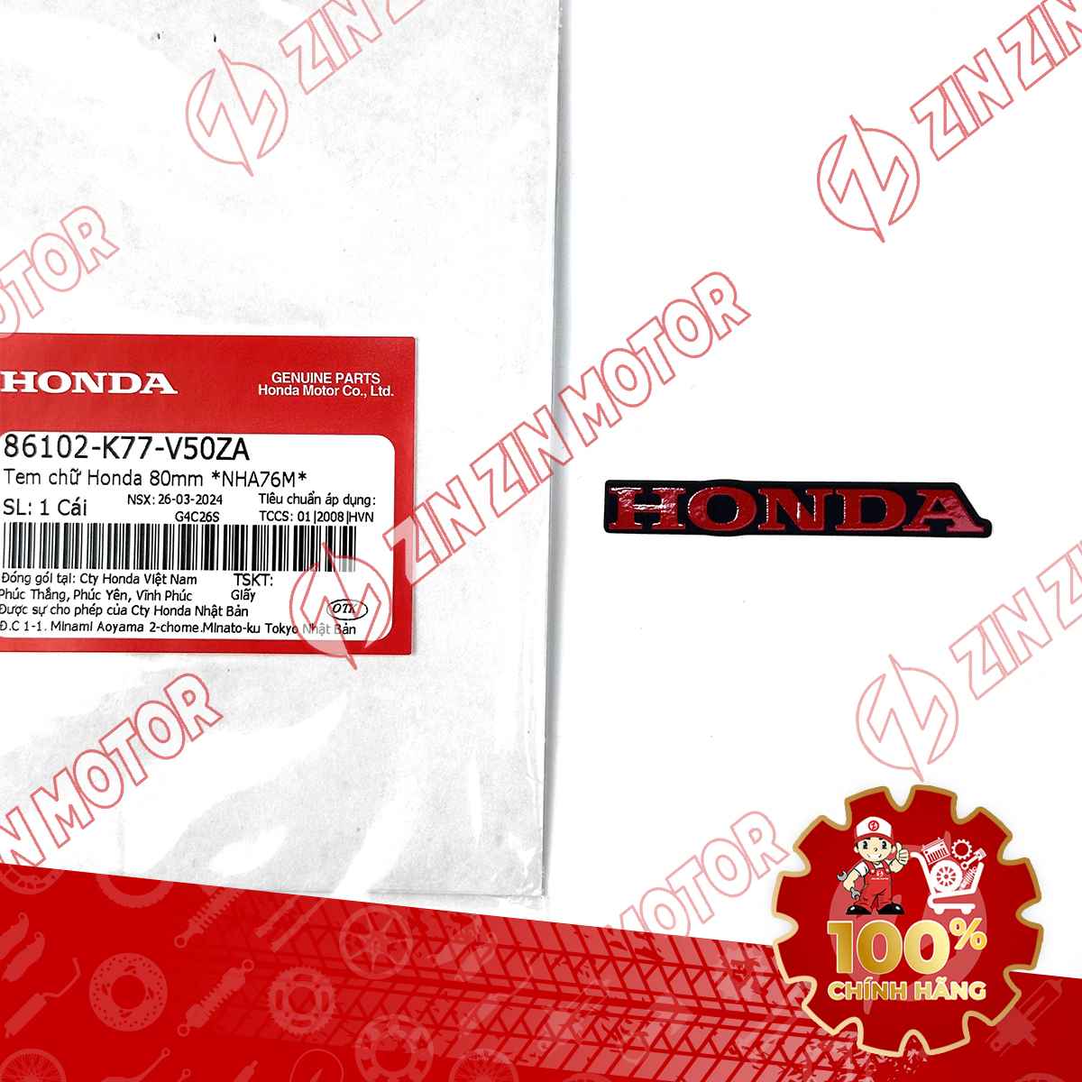 Tem Honda 65MM Dè Sau SH 125/160i 2023 - 2026 Đỏ 86102K77V50ZA Chính Hãng Honda