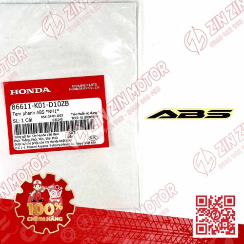 Tem Dè Trước, Tem ABS SH160i 2023 - 2026, SH 150i 2017 - 2022, SH 125i 2017 - 2026, SH Mode 2020+ 86611K01D10ZB Đen Chính Hãng Honda