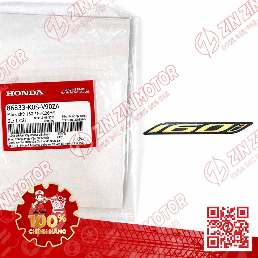 Tem Chữ 160i, Tem Ốp Sườn SH160i 2023 - 2026 Màu Xám NHC26M 86833K0SV90ZA Chính Hãng Honda