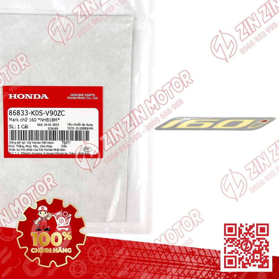 Tem Chữ 160i, Tem Ốp Sườn SH160i 2023 - 2026 Màu Bạc NHB18M 86833K0SV90ZC Chính Hãng Honda