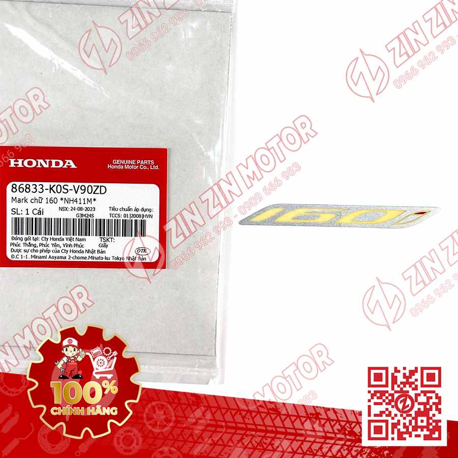 Tem Chữ 160i, Tem Ốp Sườn SH160i 2023 - 2026 Màu Bạc NH411M 86833K0SV90ZD Chính Hãng Honda