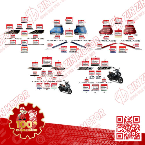 Tem AB 2022 -2025 Zin, AirBlade 160 2022-2025, Air Blade 125 2022-2025 Zin Đủ Màu Chính Hãng Honda - ZZM