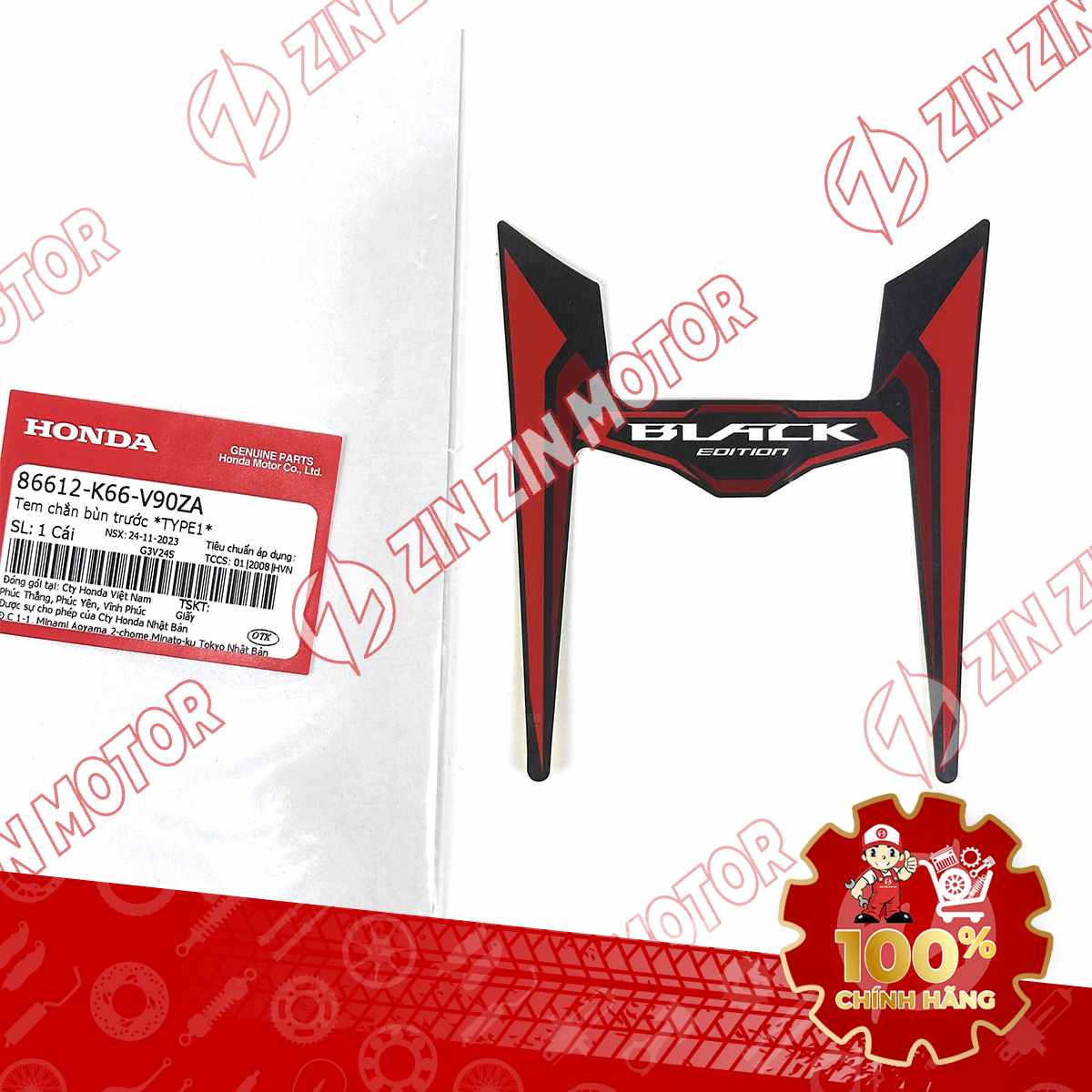Tem Chắn Bùn Dè Trước AB 2017, Air Blade 2017 Đen Nhám 86612K66V90ZA Chính Hãng Honda