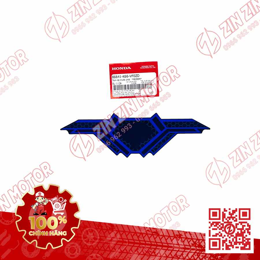 Tem Bửng Trước, Tem Cánh Yêm AB 2018, Air Blade 125 2018 Xanh Bạc 86641K66VF0ZD Chính Hãng Honda