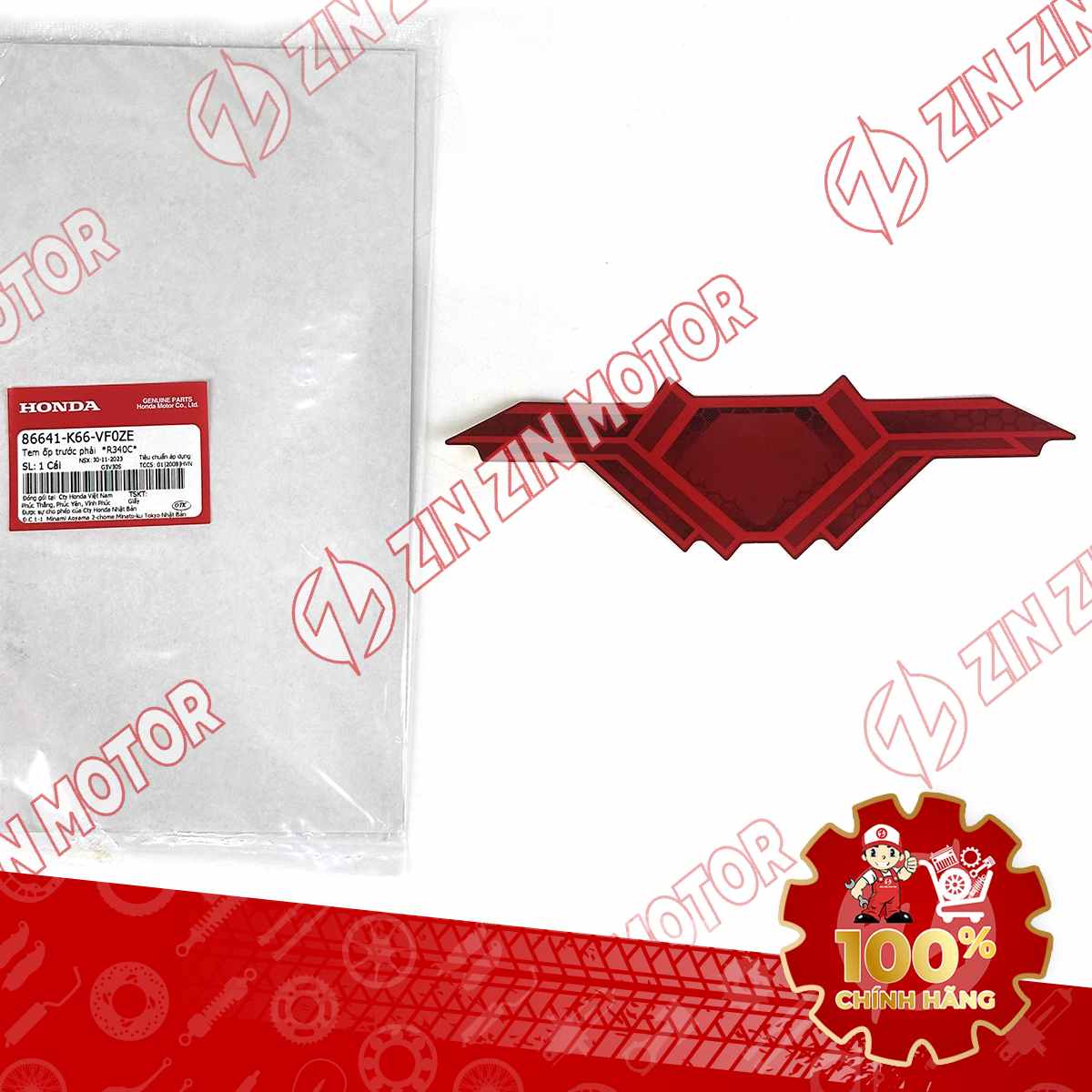 Tem Bửng Trước, Tem Cánh Yêm AB 2018, Air Blade 125 2018 Đỏ Bạc 86641K66VF0ZE Chính Hãng Honda