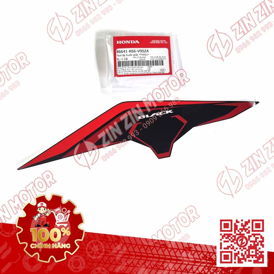 Tem Bửng Trước Phải, Tem Cánh Yếm AB 2017, Air Blade 125 2017 Đen Nhám Phiên Bản Đen Mờ 86641K66V90ZA Chính Hãng Honda