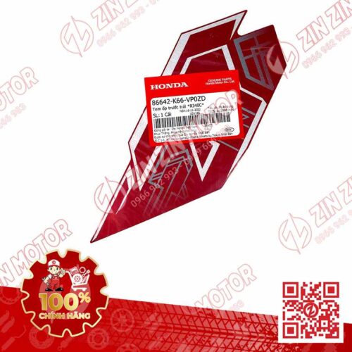 Tem Bửng Trước Trái, Tem Cánh Yếm AB 2019, Air Blade 125 2019 Đỏ Bạc Đen Phiên Bản Cao Cấp 86642K66VP0ZD Chính Hãng Honda