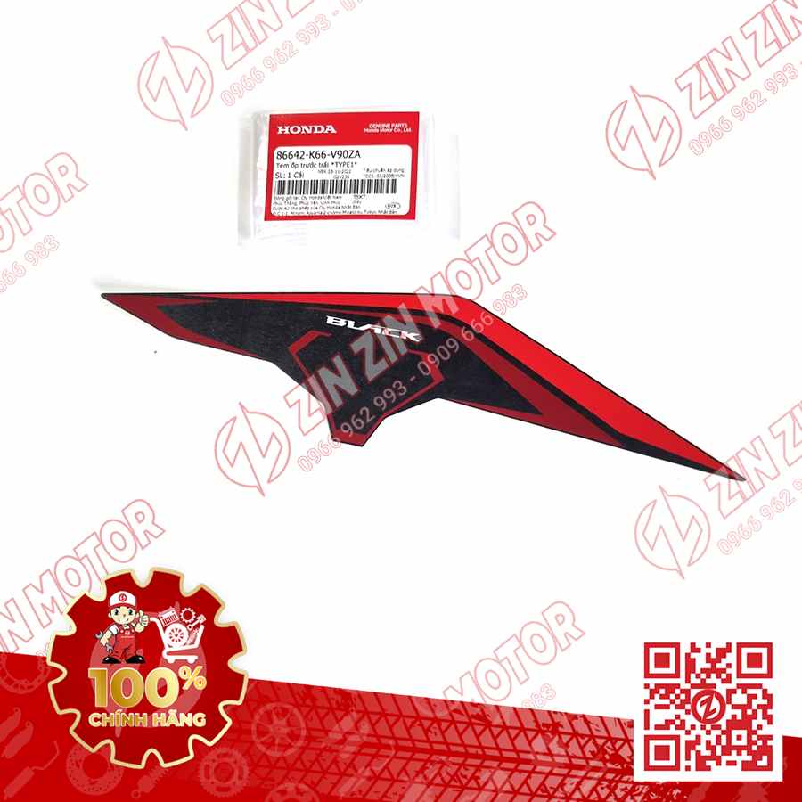 Tem Bửng Trước Trái, Tem Cánh Yếm AB 2017, Air Blade 125 2017 Đen Nhám Phiên Bản Đen Mờ 86642K66V90ZA Chính Hãng Honda