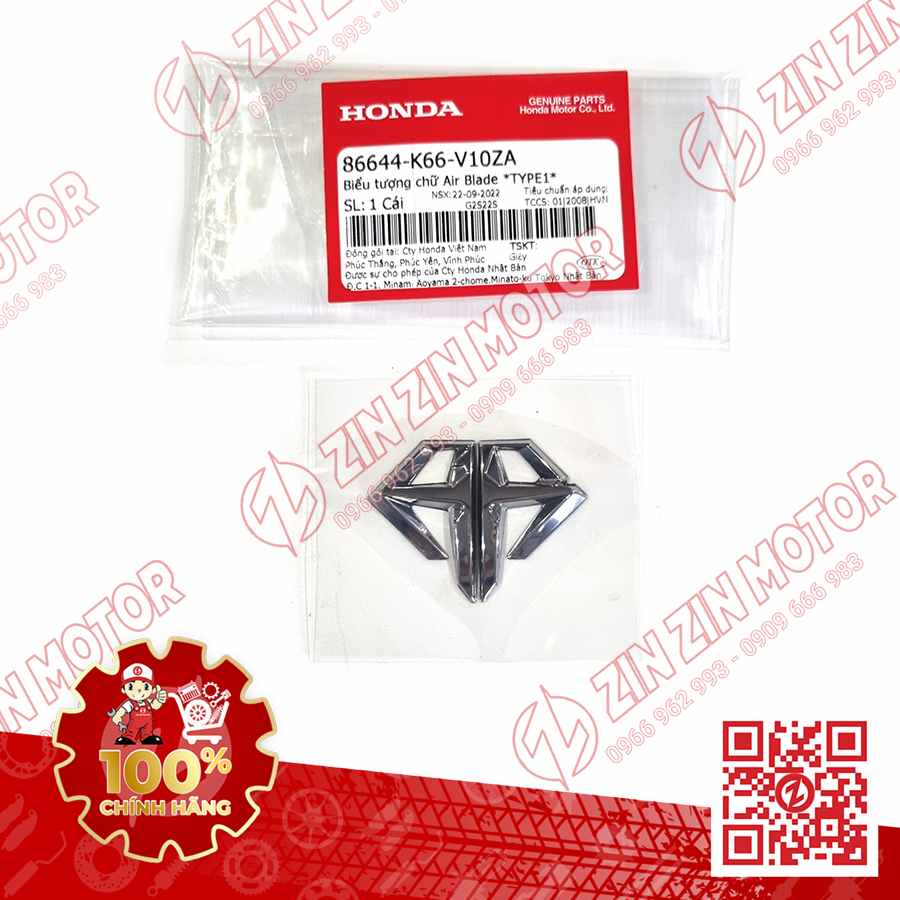 Biểu Tượng Chữ Air Blade, Logo AB Nổi 3D Hình Kim Cường AB 2016, Air Blade 2017 2018 2019 Màu Chrome 86644K66V10ZA Chính Hãng Honda